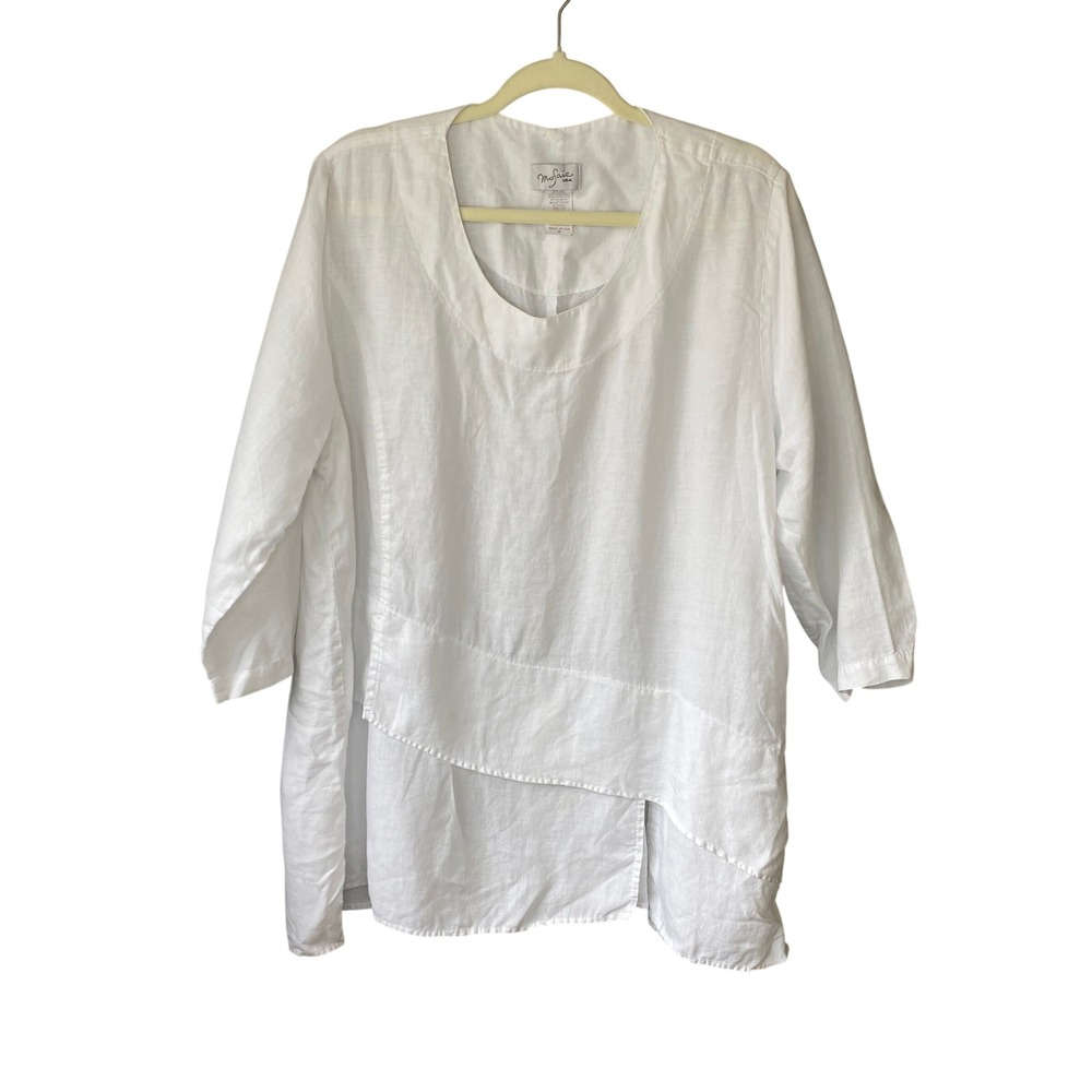 Mosaic USA White 100% Linen Asymmetrical Layered Tunic Top Women Medium USA Made